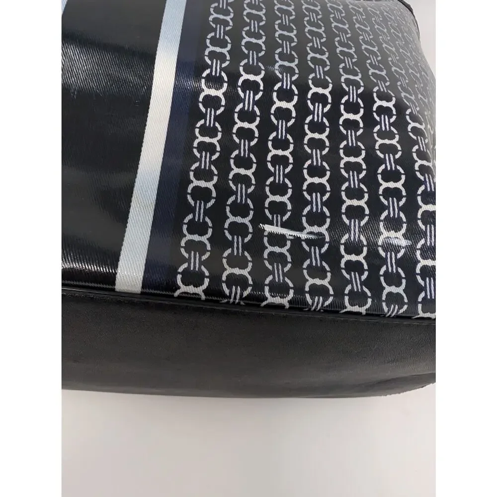 Tory Burch Gemini Link Tote Black Logo Print Coated Canvas Carryall